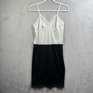 Vanity Fair Lace & Nylon Slip Dress Size 34 (24") Black Ivory Vintage